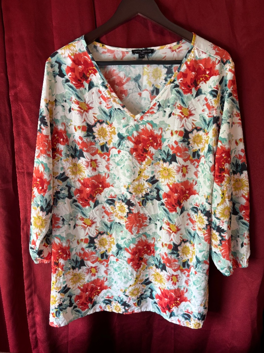 MARIO SERRANI ITALY 3/4 SL FORAL BLOUSE